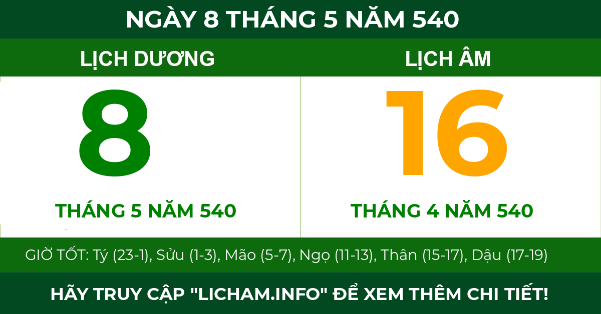 lịch âm ngày 8 tháng 5 năm 540