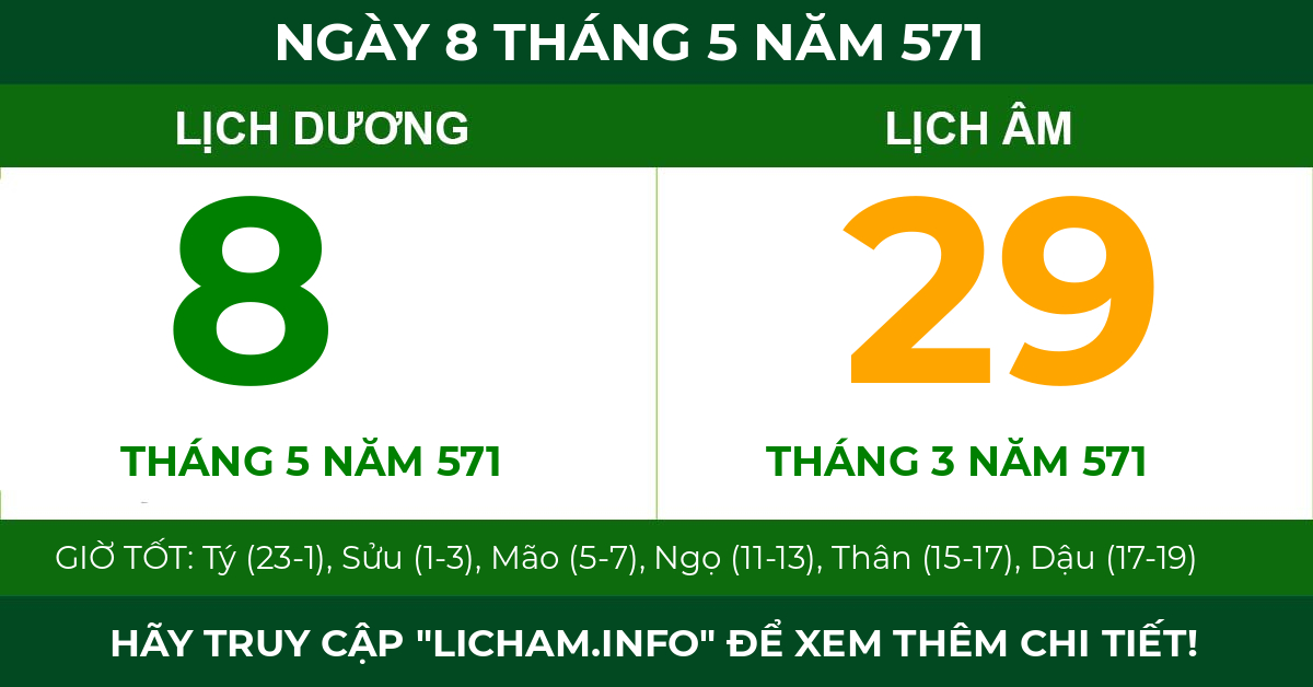 lịch âm ngày 8 tháng 5 năm 571