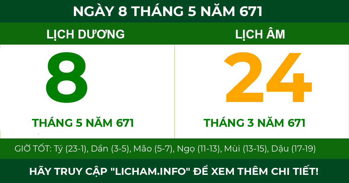 lịch âm ngày 8 tháng 5 năm 671