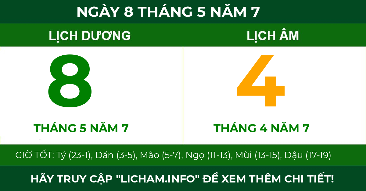 lịch âm ngày 8 tháng 5 năm 7