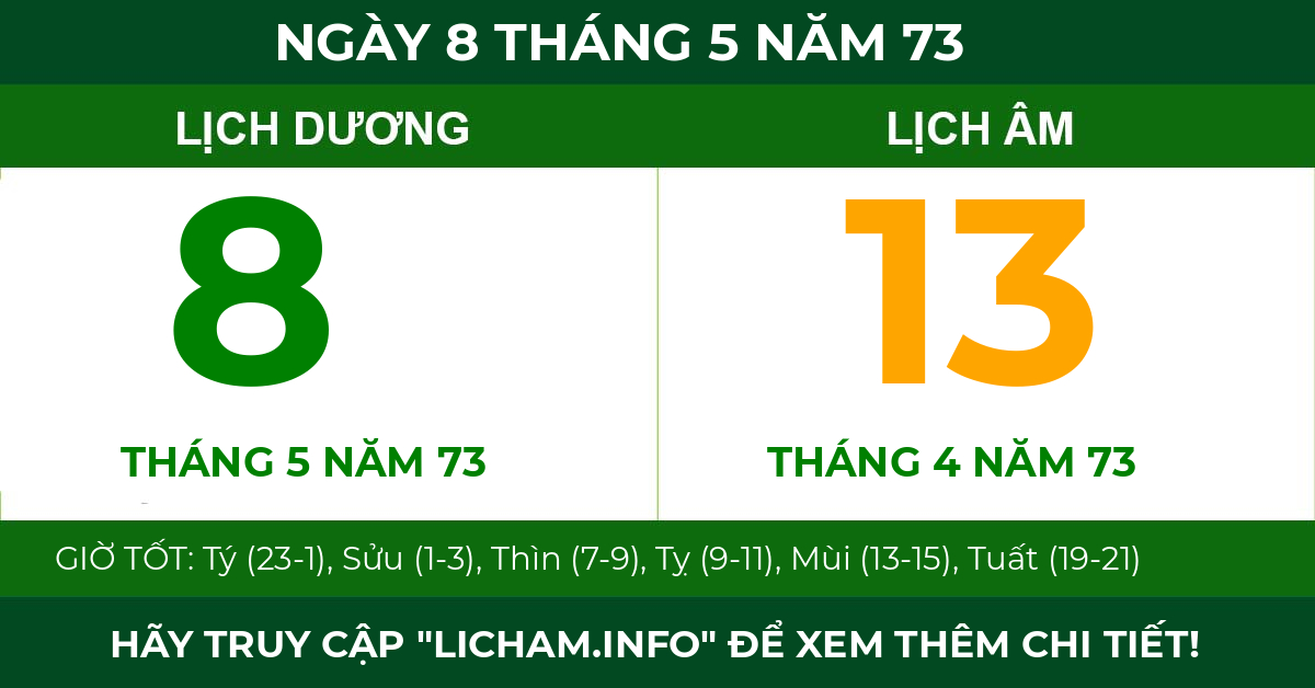 lịch âm ngày 8 tháng 5 năm 73