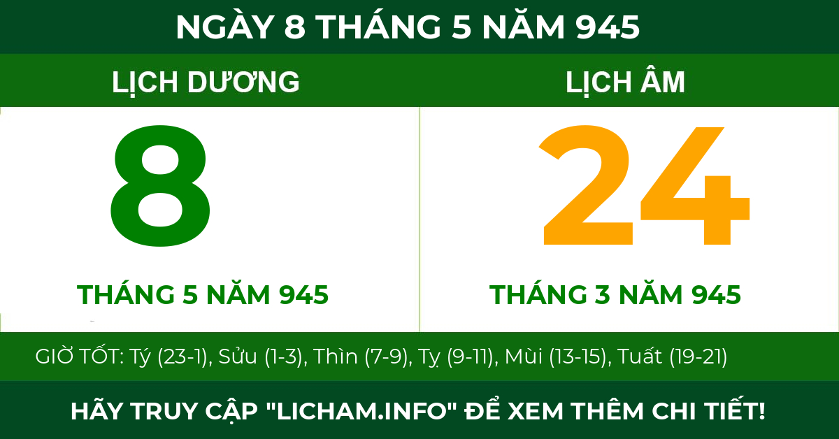 lịch âm ngày 8 tháng 5 năm 945