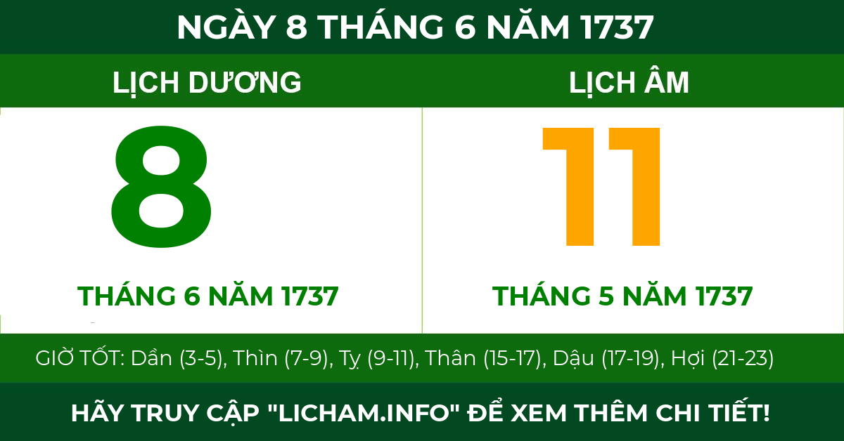 lịch âm ngày 8 tháng 6 năm 1737