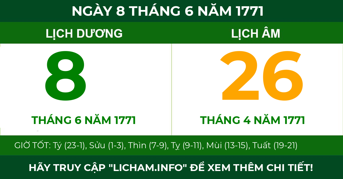 lịch âm ngày 8 tháng 6 năm 1771
