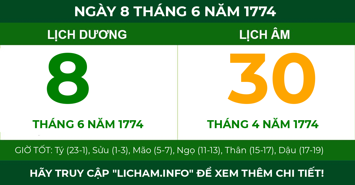 lịch âm ngày 8 tháng 6 năm 1774