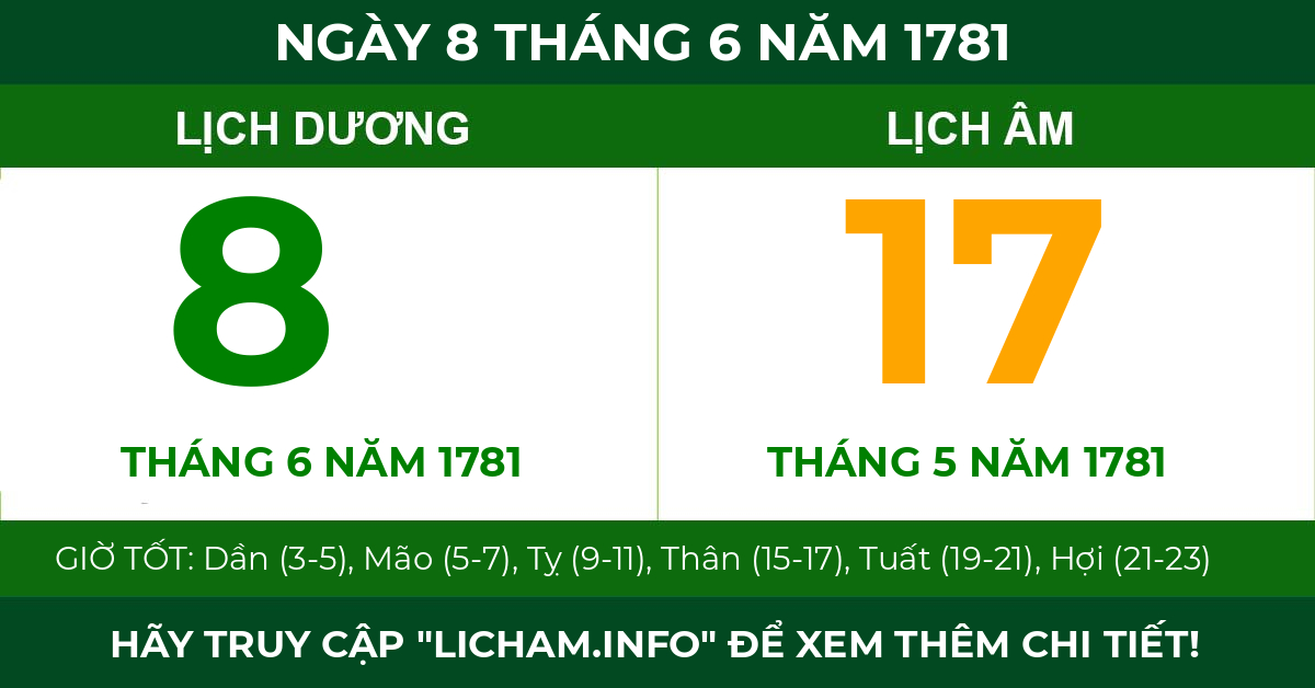 lịch âm ngày 8 tháng 6 năm 1781
