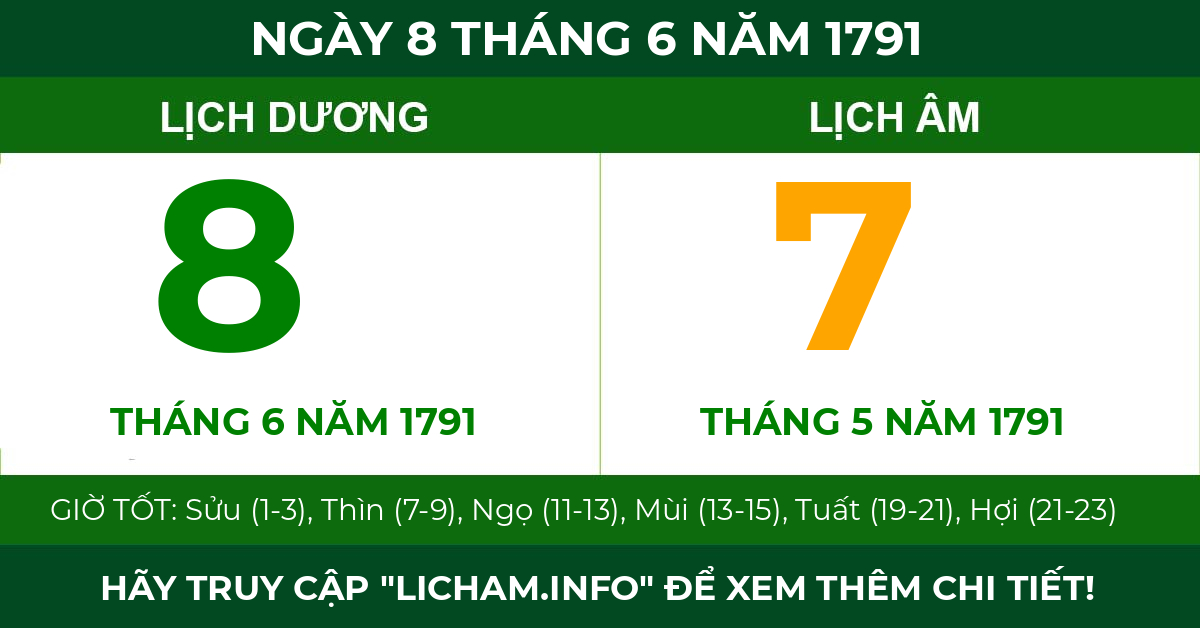 lịch âm ngày 8 tháng 6 năm 1791