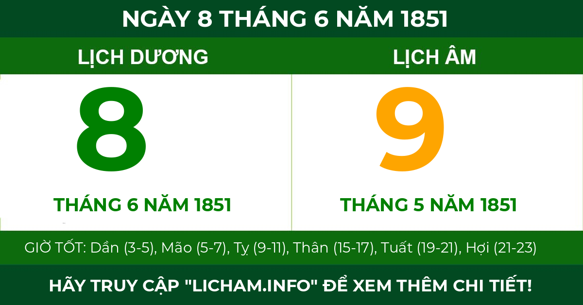 lịch âm ngày 8 tháng 6 năm 1851