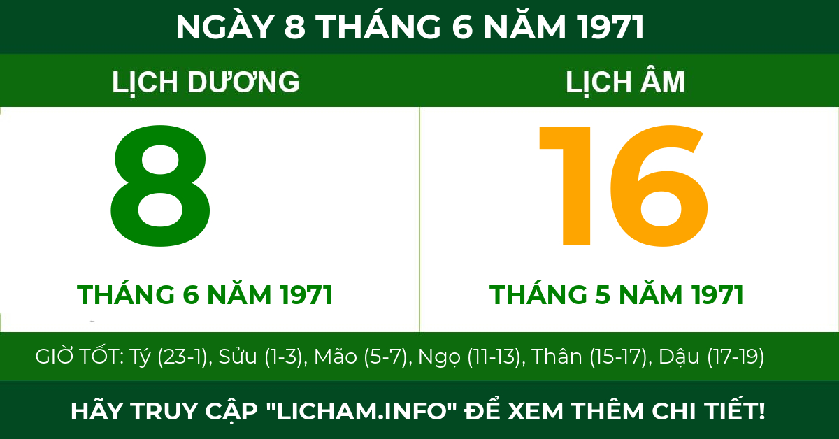 lịch âm ngày 8 tháng 6 năm 1971