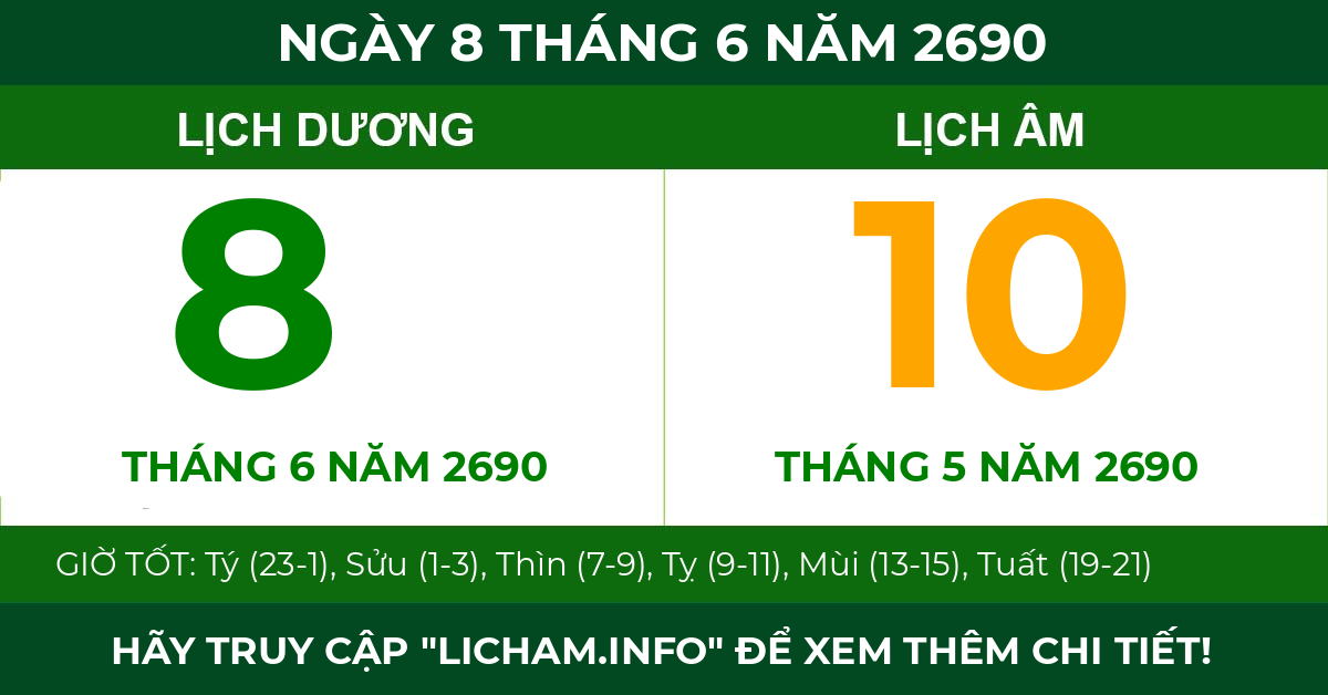 lịch âm ngày 8 tháng 6 năm 2690