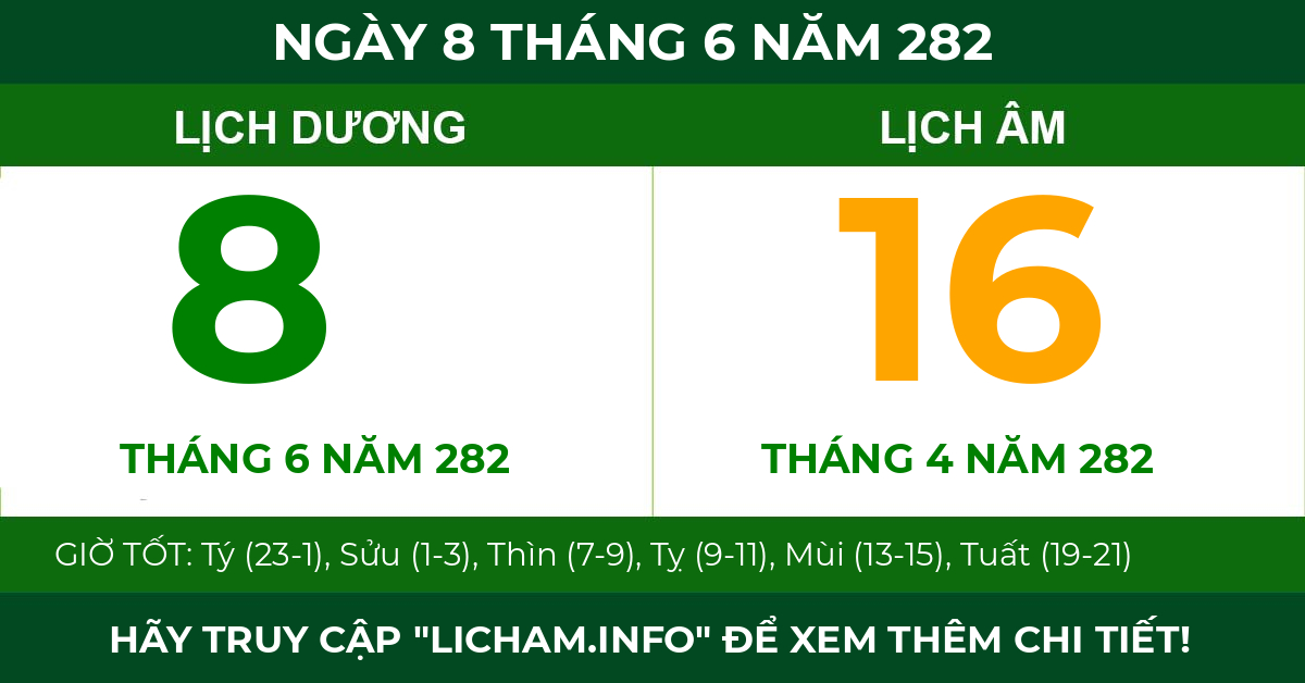 lịch âm ngày 8 tháng 6 năm 282