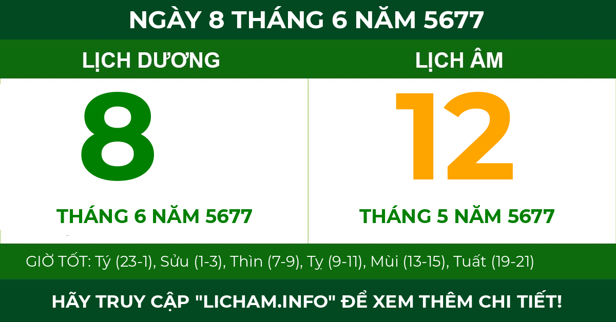 lịch âm ngày 8 tháng 6 năm 5677