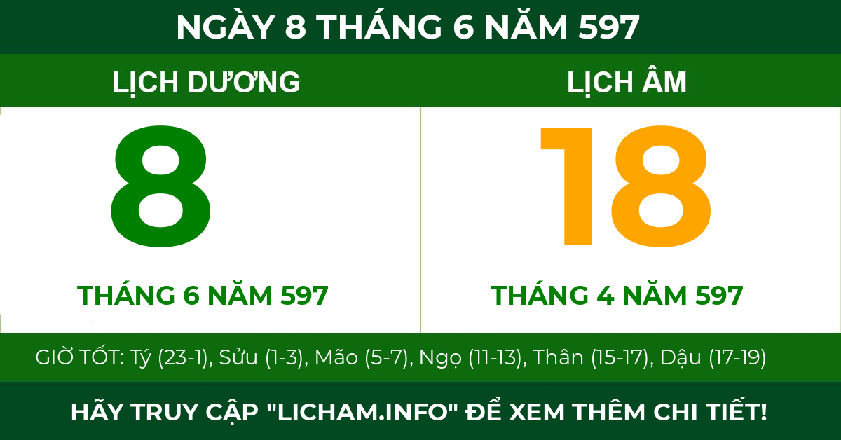 lịch âm ngày 8 tháng 6 năm 597