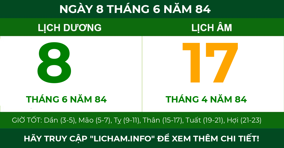 lịch âm ngày 8 tháng 6 năm 84
