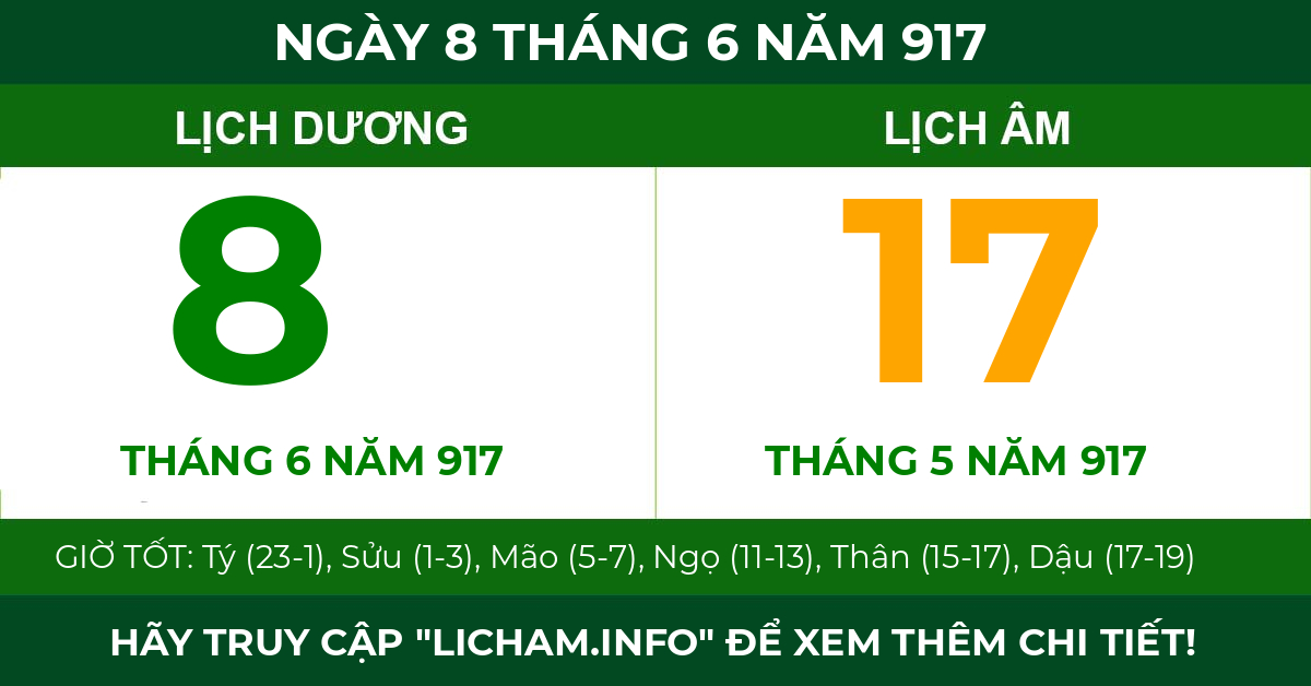 lịch âm ngày 8 tháng 6 năm 917