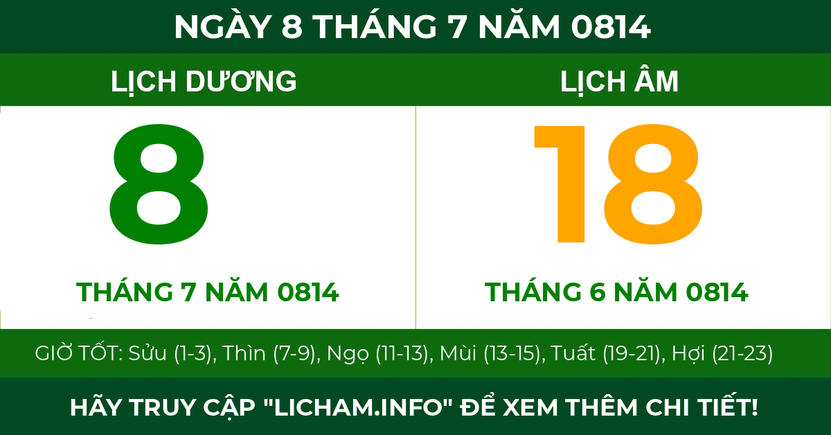 lịch âm ngày 8 tháng 7 năm 0814