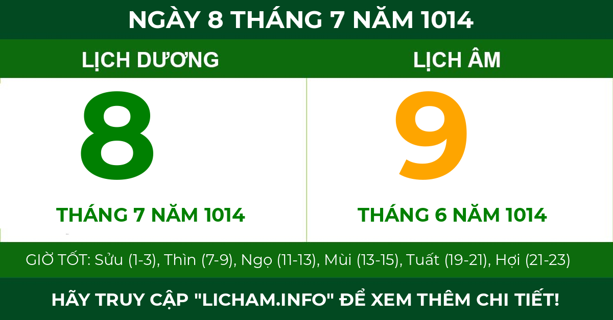 lịch âm ngày 8 tháng 7 năm 1014