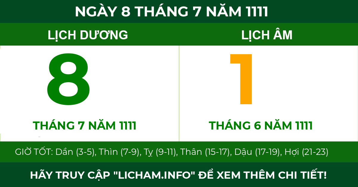 lịch âm ngày 8 tháng 7 năm 1111