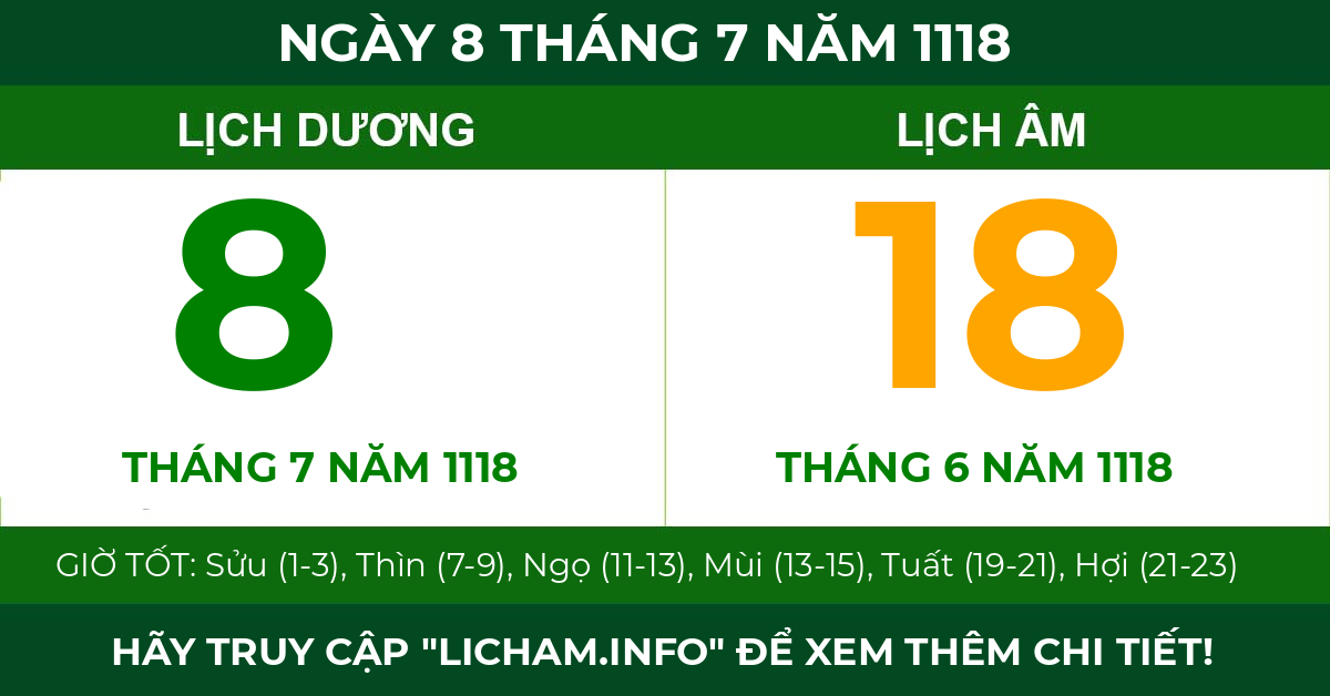 lịch âm ngày 8 tháng 7 năm 1118