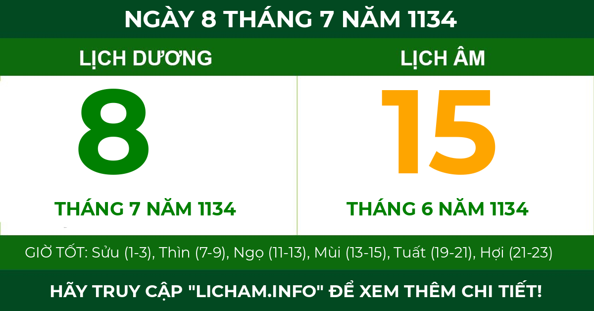 lịch âm ngày 8 tháng 7 năm 1134
