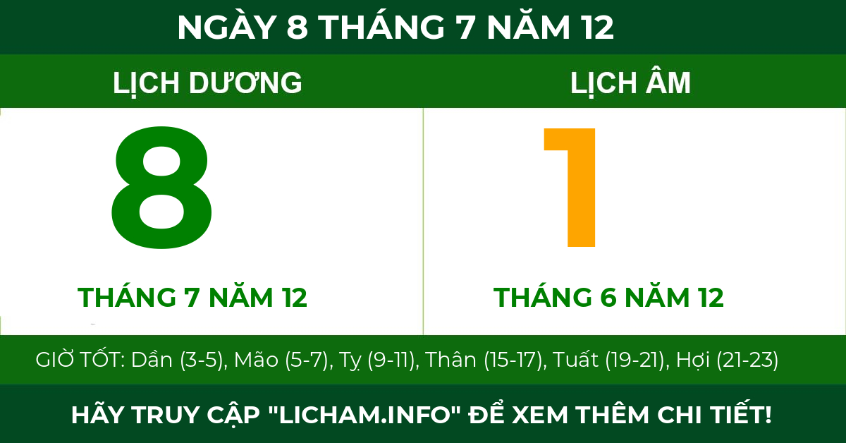 lịch âm ngày 8 tháng 7 năm 12