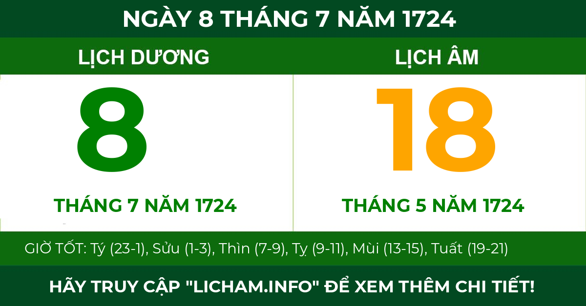 lịch âm ngày 8 tháng 7 năm 1724