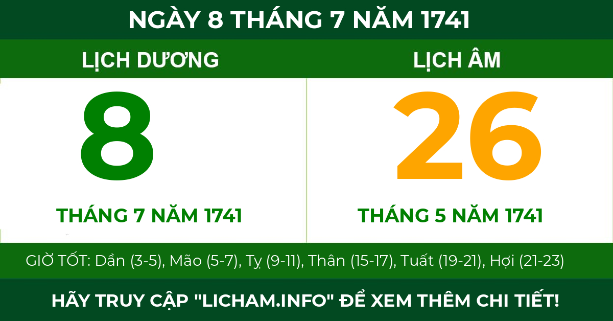lịch âm ngày 8 tháng 7 năm 1741