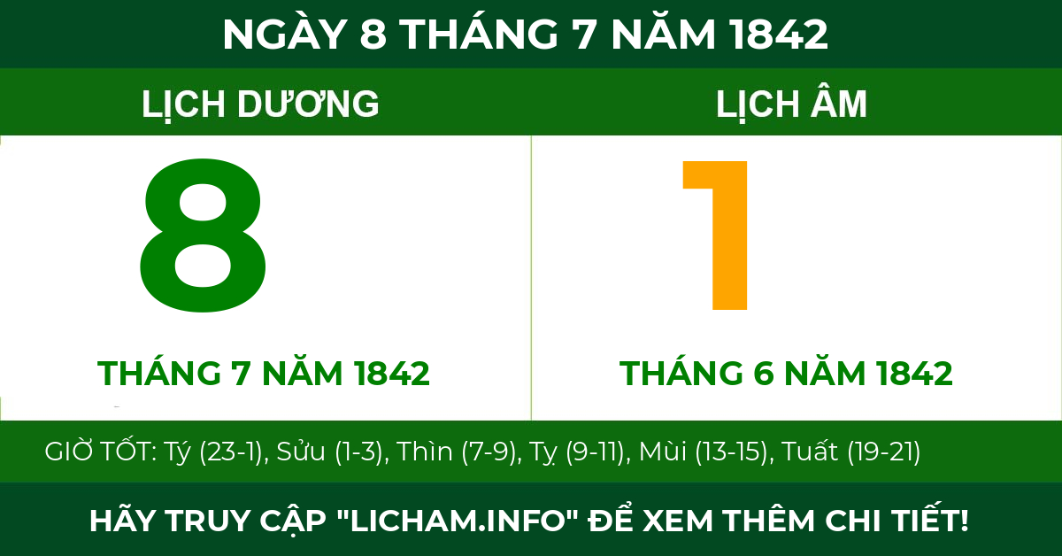 lịch âm ngày 8 tháng 7 năm 1842