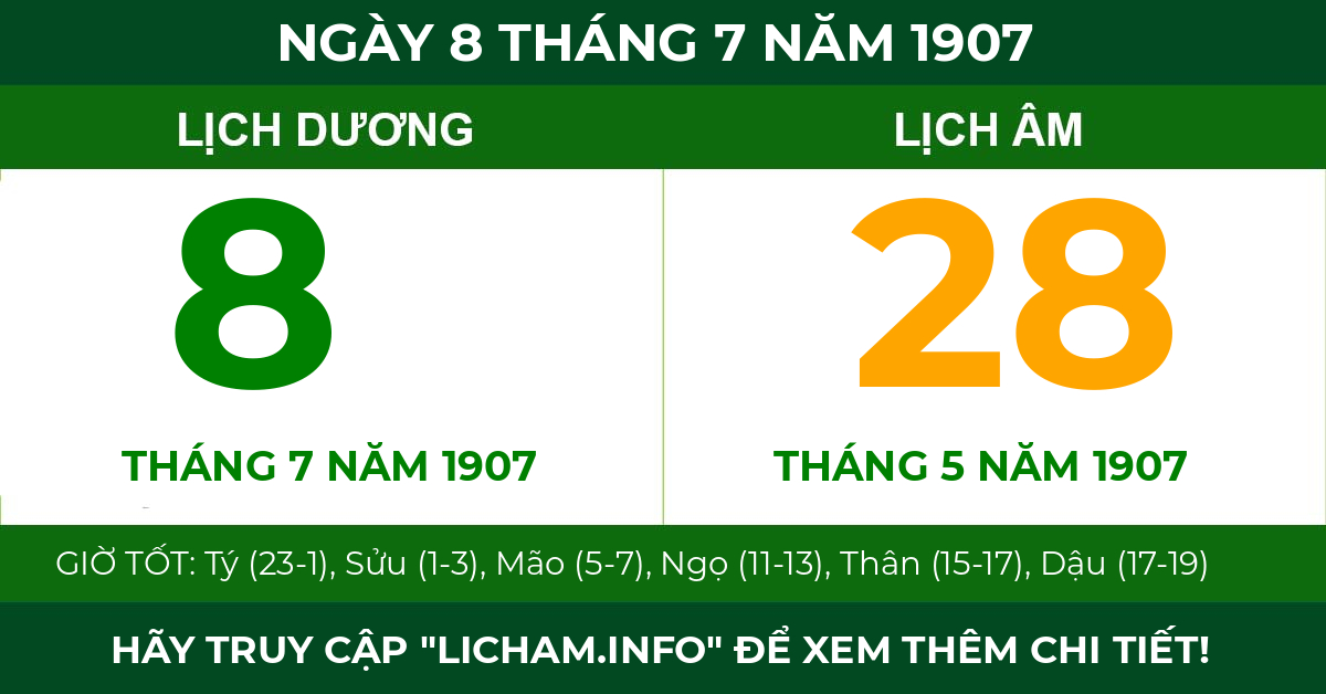 lịch âm ngày 8 tháng 7 năm 1907
