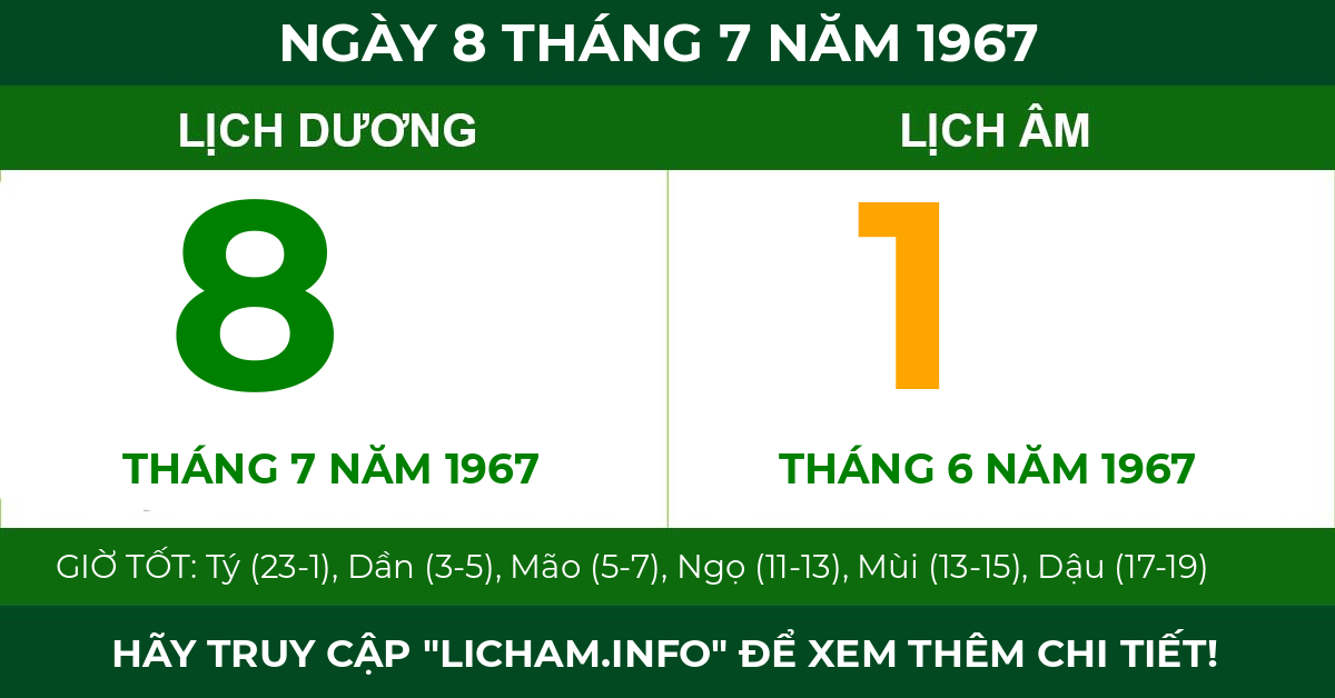 lịch âm ngày 8 tháng 7 năm 1967
