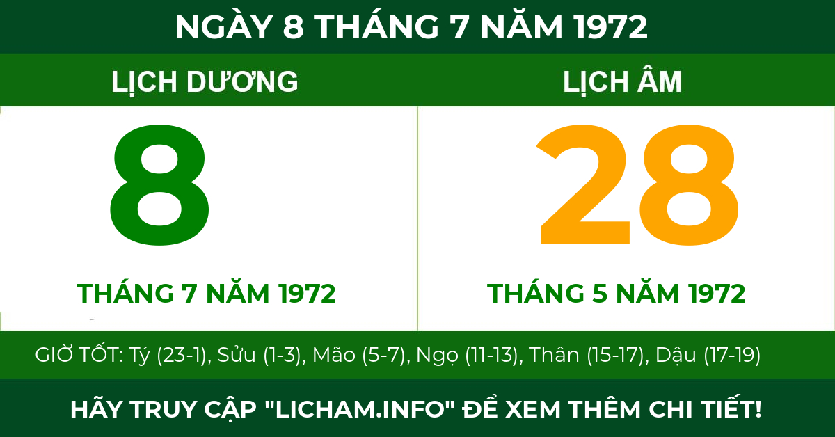 lịch âm ngày 8 tháng 7 năm 1972