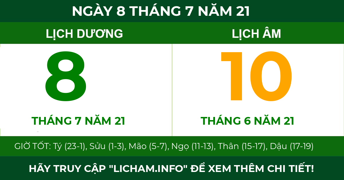 lịch âm ngày 8 tháng 7 năm 21