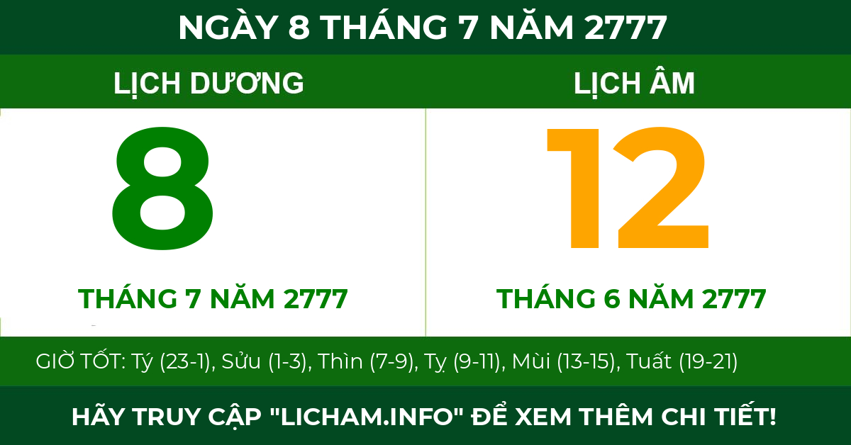 lịch âm ngày 8 tháng 7 năm 2777