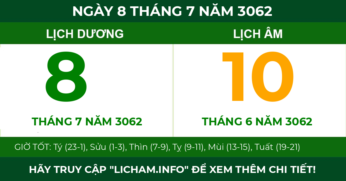 lịch âm ngày 8 tháng 7 năm 3062