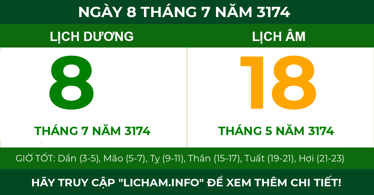 lịch âm ngày 8 tháng 7 năm 3174