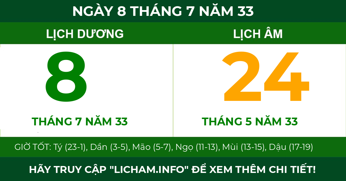 lịch âm ngày 8 tháng 7 năm 33