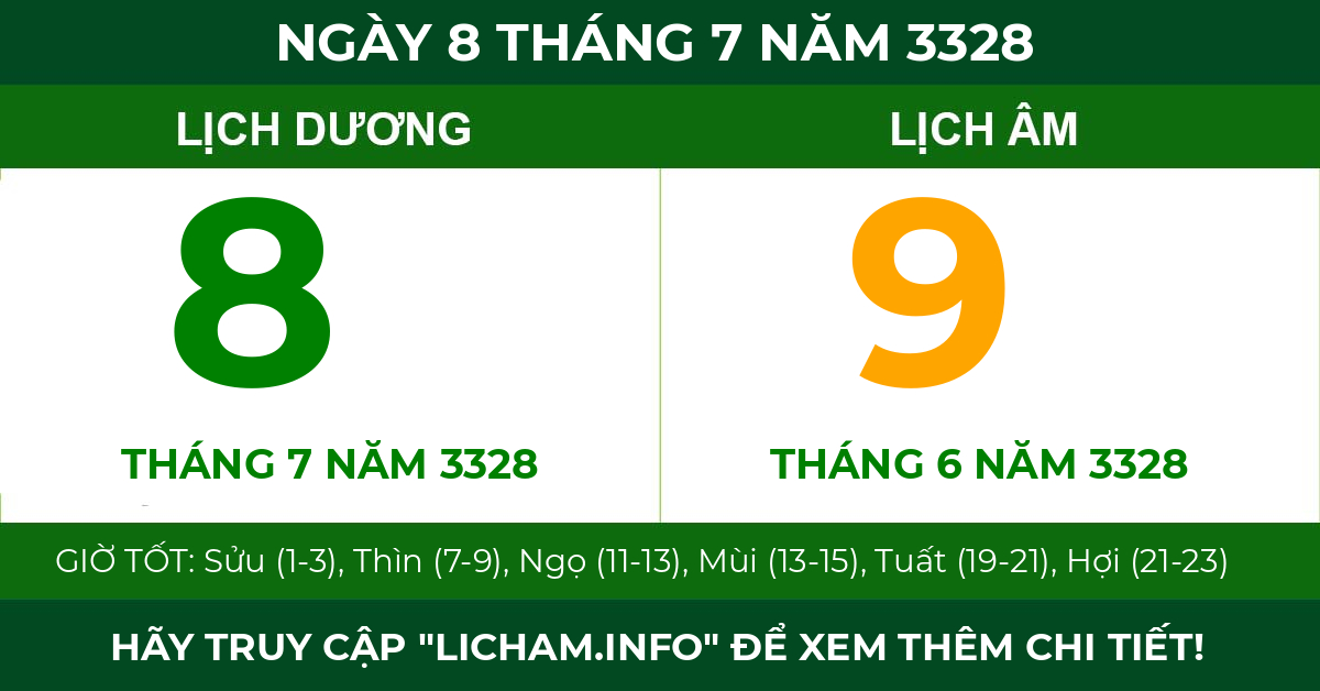 lịch âm ngày 8 tháng 7 năm 3328