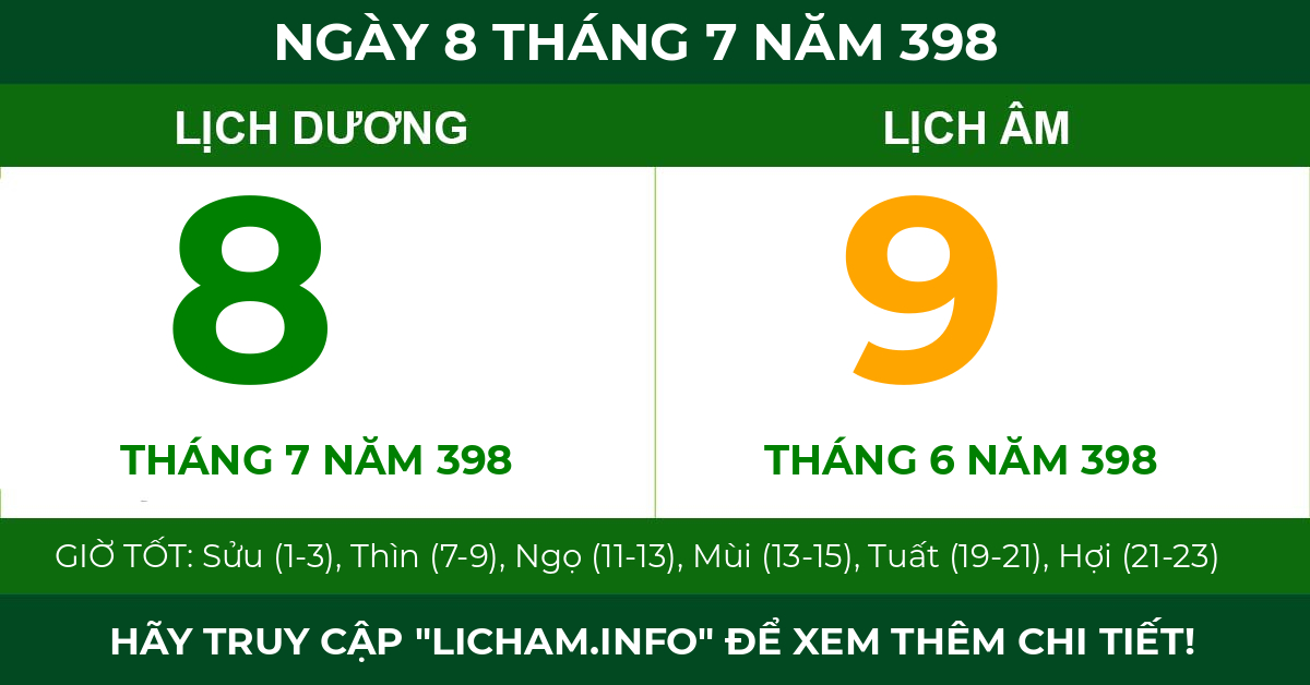 lịch âm ngày 8 tháng 7 năm 398