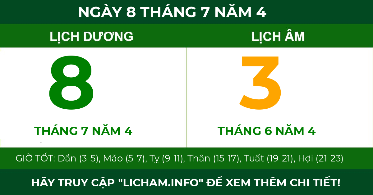 lịch âm ngày 8 tháng 7 năm 4