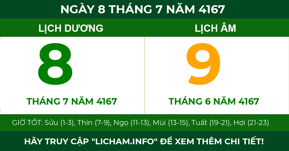 lịch âm ngày 8 tháng 7 năm 4167