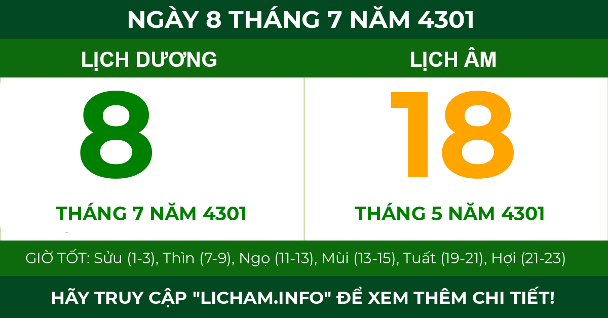 lịch âm ngày 8 tháng 7 năm 4301