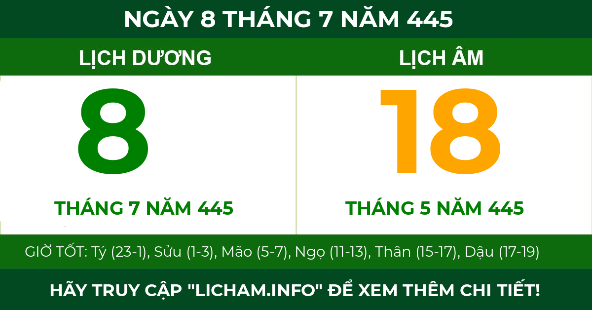lịch âm ngày 8 tháng 7 năm 445