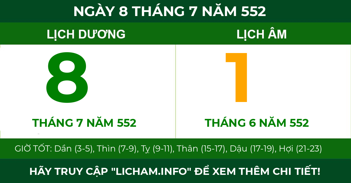 lịch âm ngày 8 tháng 7 năm 552