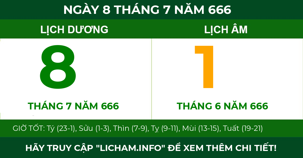 lịch âm ngày 8 tháng 7 năm 666