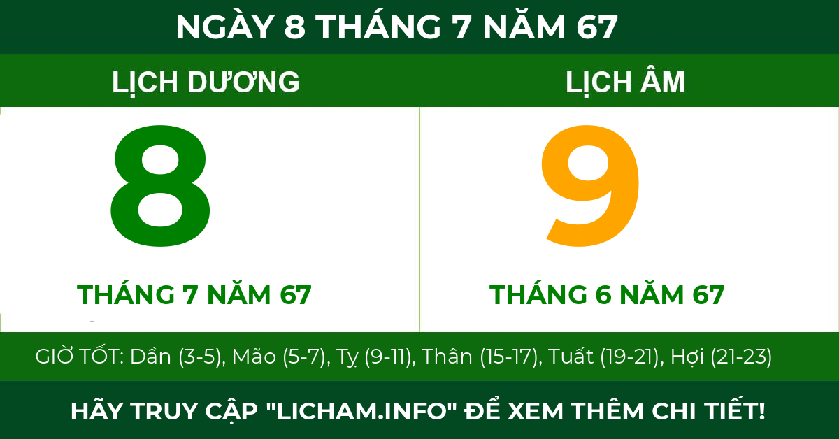 lịch âm ngày 8 tháng 7 năm 67