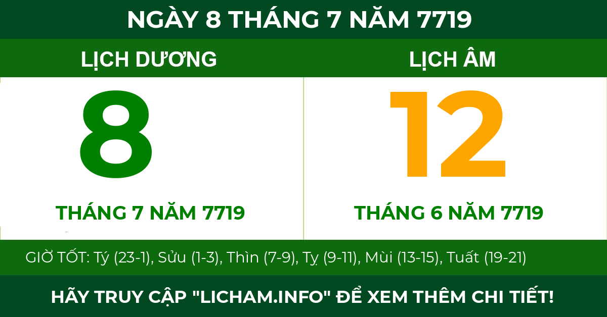 lịch âm ngày 8 tháng 7 năm 7719