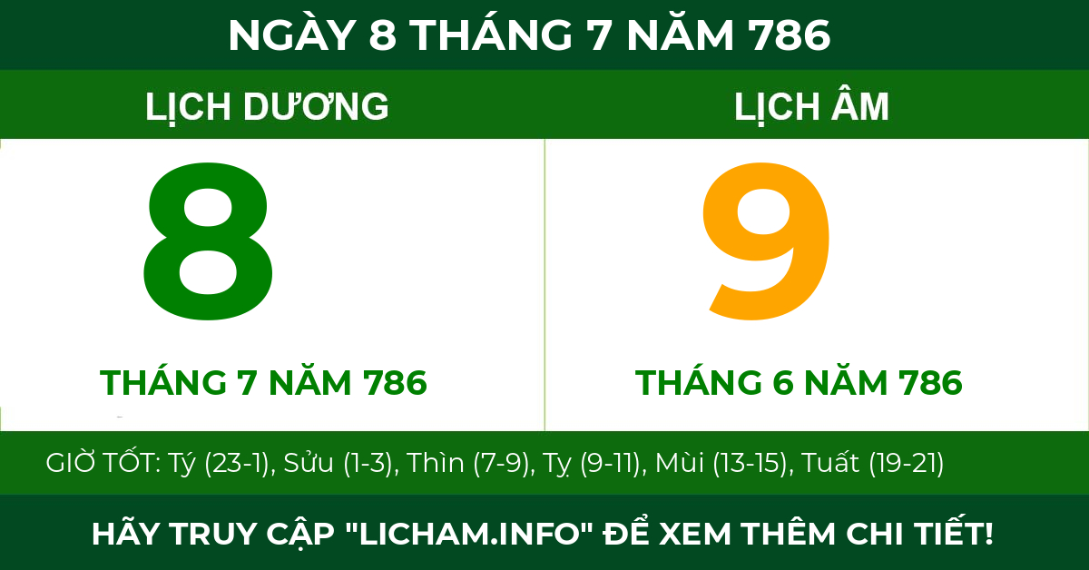 lịch âm ngày 8 tháng 7 năm 786