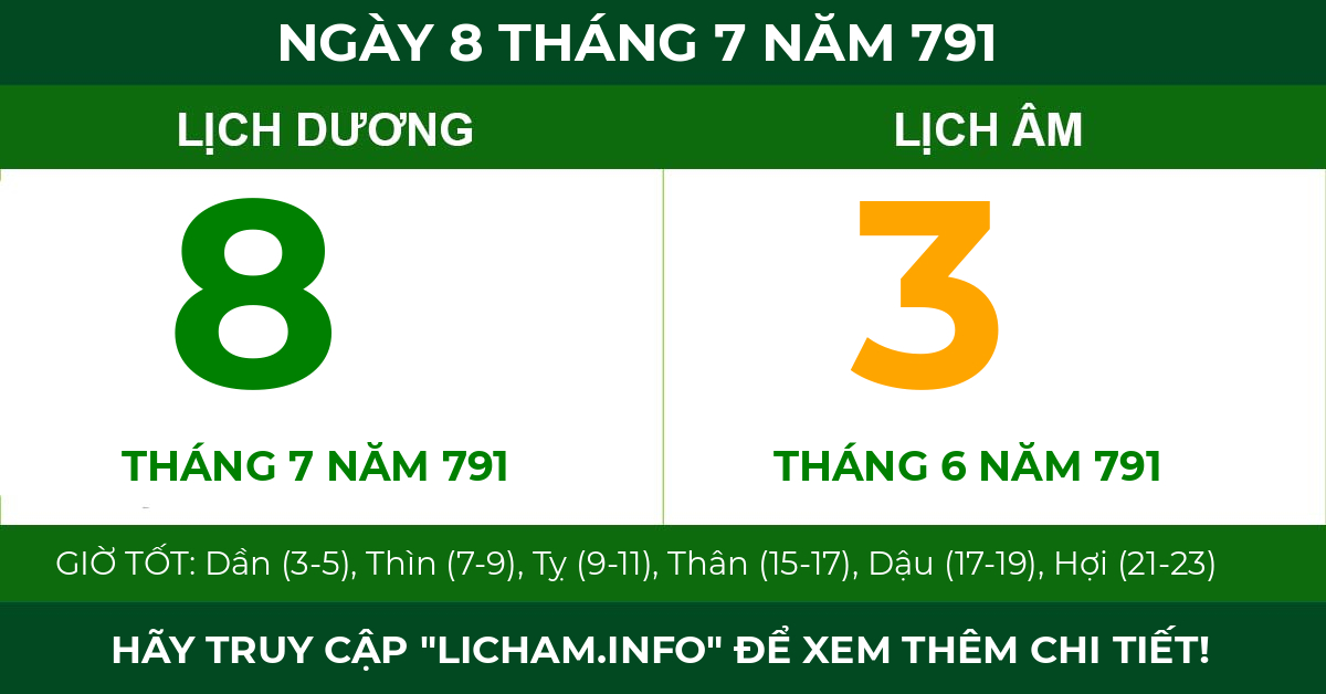 lịch âm ngày 8 tháng 7 năm 791