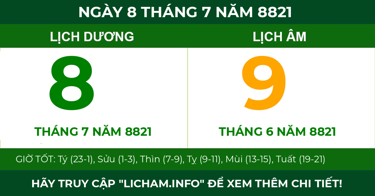 lịch âm ngày 8 tháng 7 năm 8821
