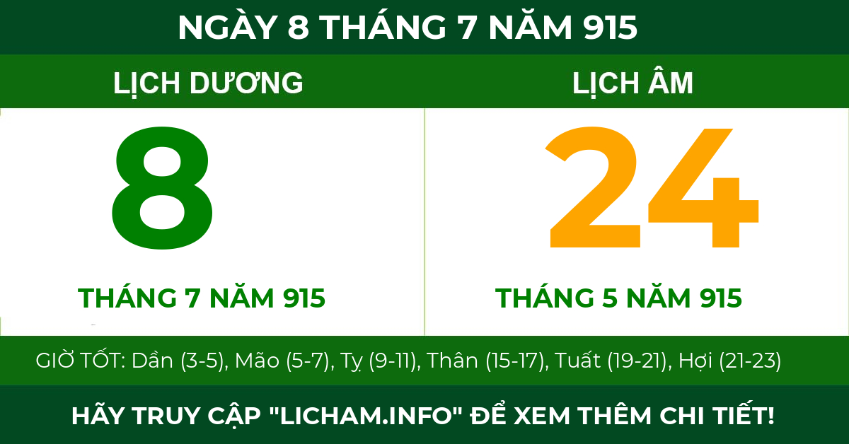 lịch âm ngày 8 tháng 7 năm 915